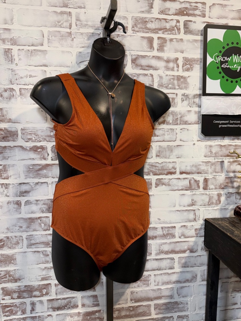 Stella Rust Orange Crisscross Cutout One-Piece Swimsuit with black coverup